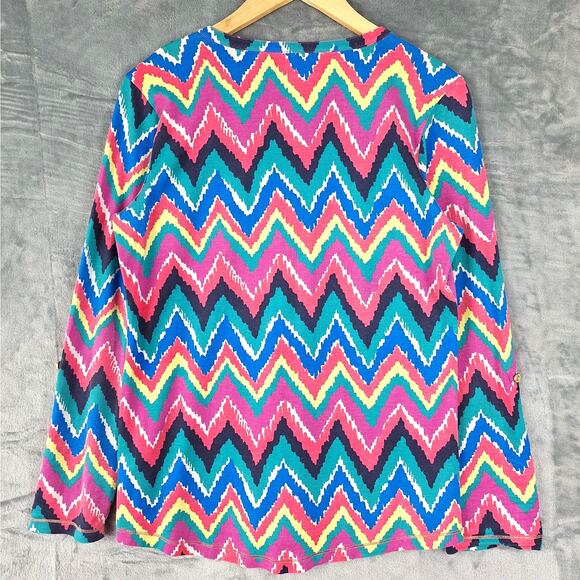 Lilly Pulitzer Top Large Preppy Chevron Stripe Colorful Pima Cotton Artsy Casual - Picture 6 of 6